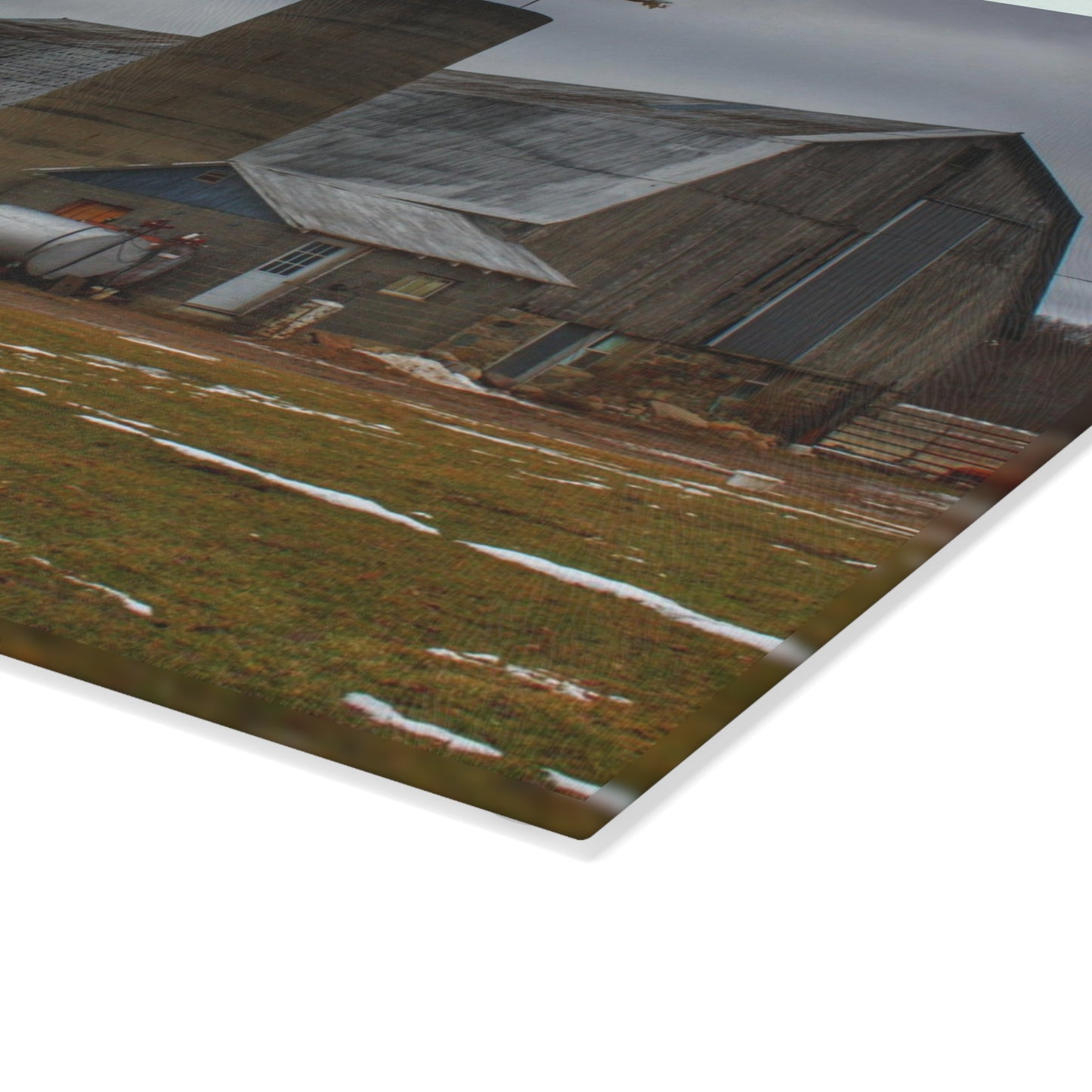 U R There Photography Chapman Road Grey I Rustic Farmhouse Tempered-Glass Cutting Board
