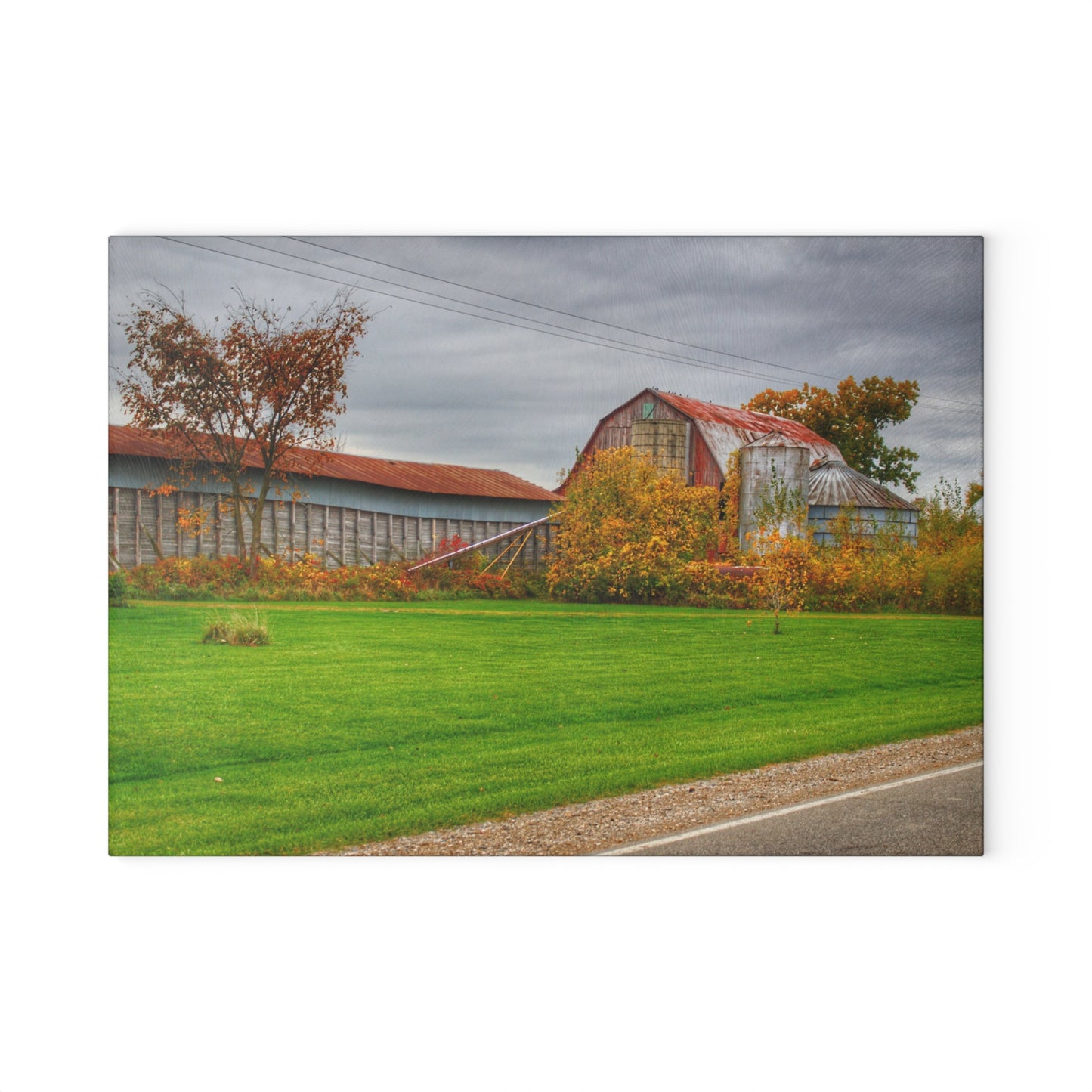 U R There Photography Galbraith Road Red Rustic Farmhouse Tempered-Glass Cutting Board