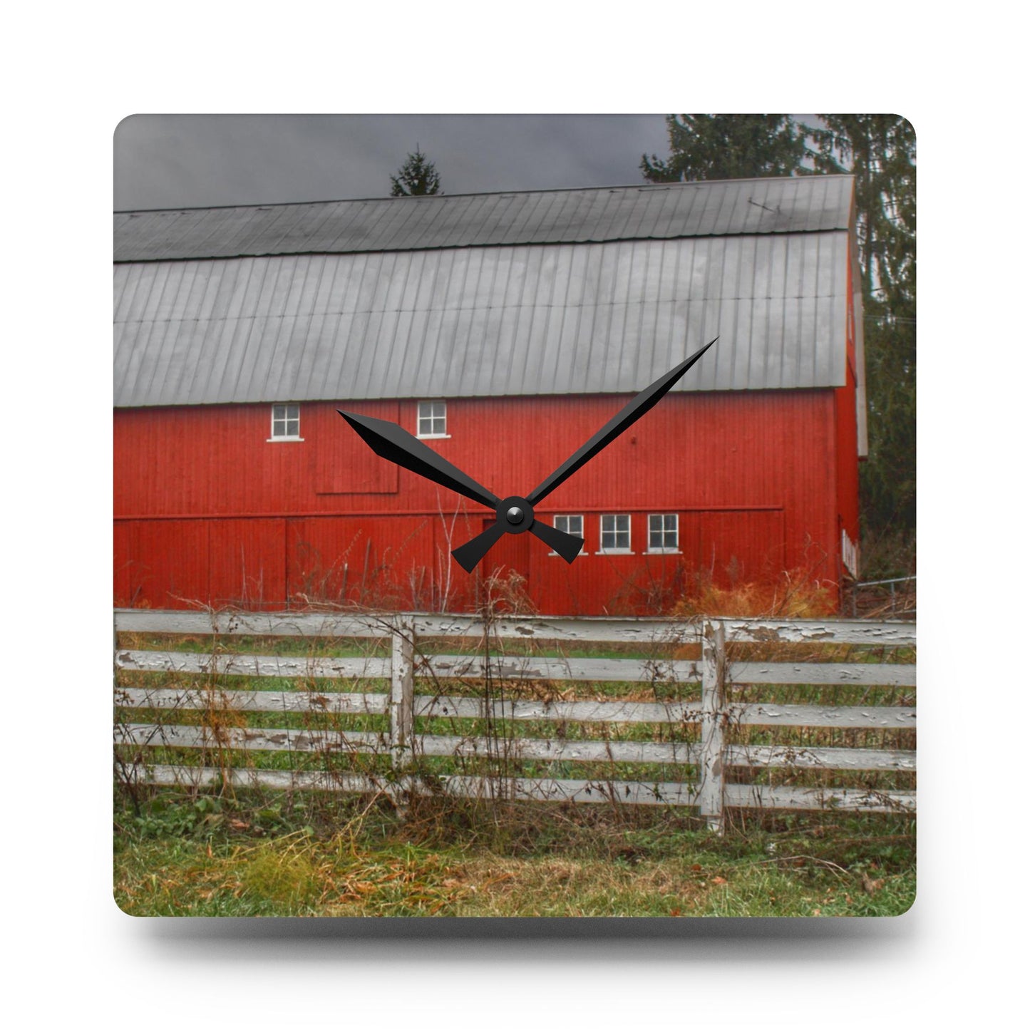 U R There Photography Corralled Red Rustic Farmhouse Acrylic Analog Wall Clock