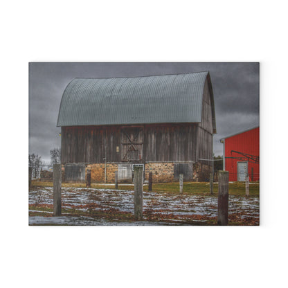 U R There Photography Schott Road Grey III Rustic Farmhouse Tempered-Glass Cutting Board