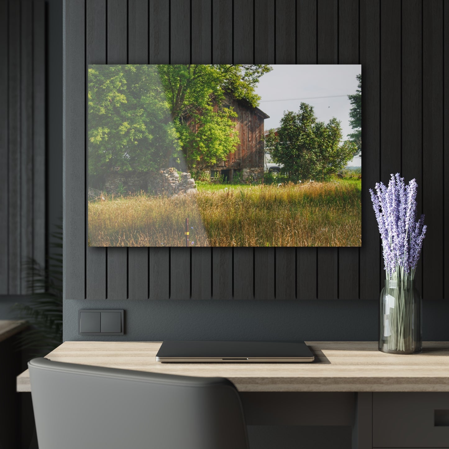 U R There Photography Lum Hidden Fieldstone Red Rustic Farmhouse Acrylic Wall Print