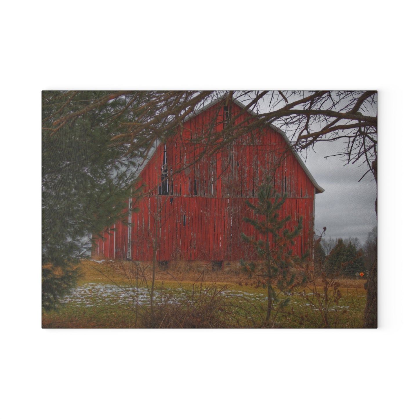 U R There Photography Johnsonmill Road Hidden Red Rustic Farmhouse Tempered-Glass Cutting Board
