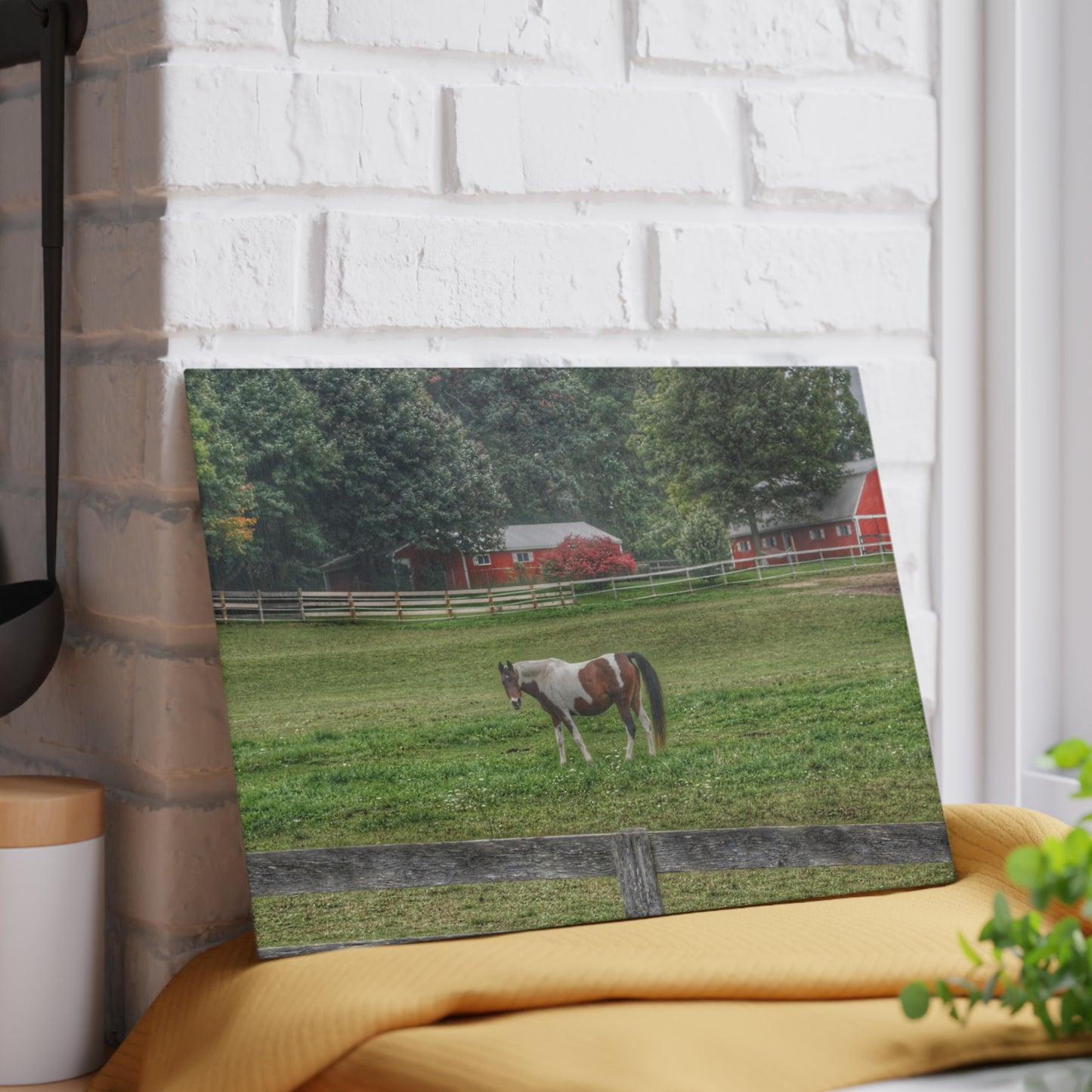 U R There Photography Painted Pony in Pasture Rustic Farmhouse Tempered-Glass Cutting Board