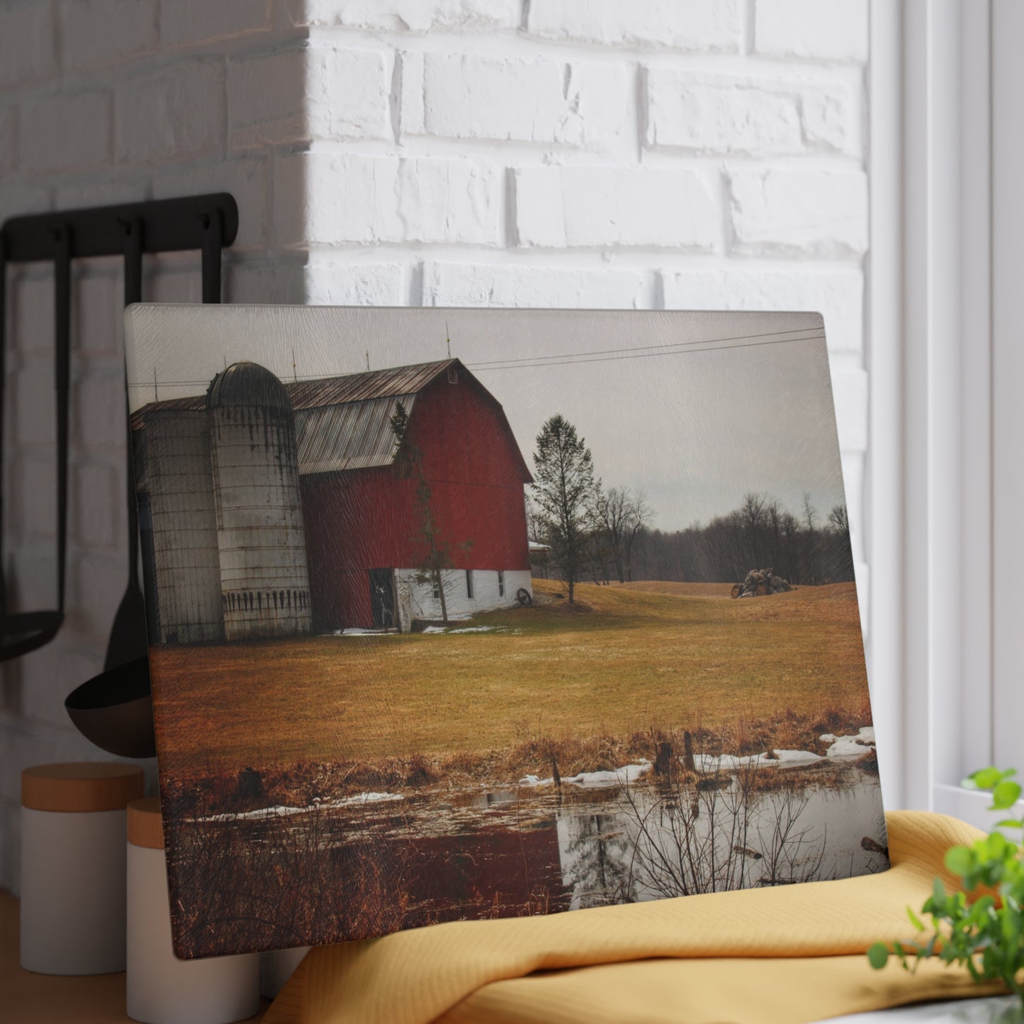 U R There Photography Havenss Road Red Rustic Farmhouse Tempered-Glass Cutting Board