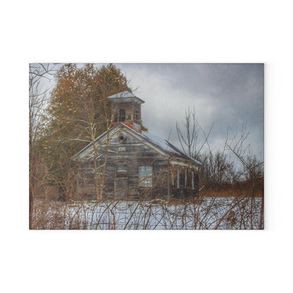 U R There Photography Vermilya Schoolhouse II Rustic Farmhouse Tempered-Glass Cutting Board