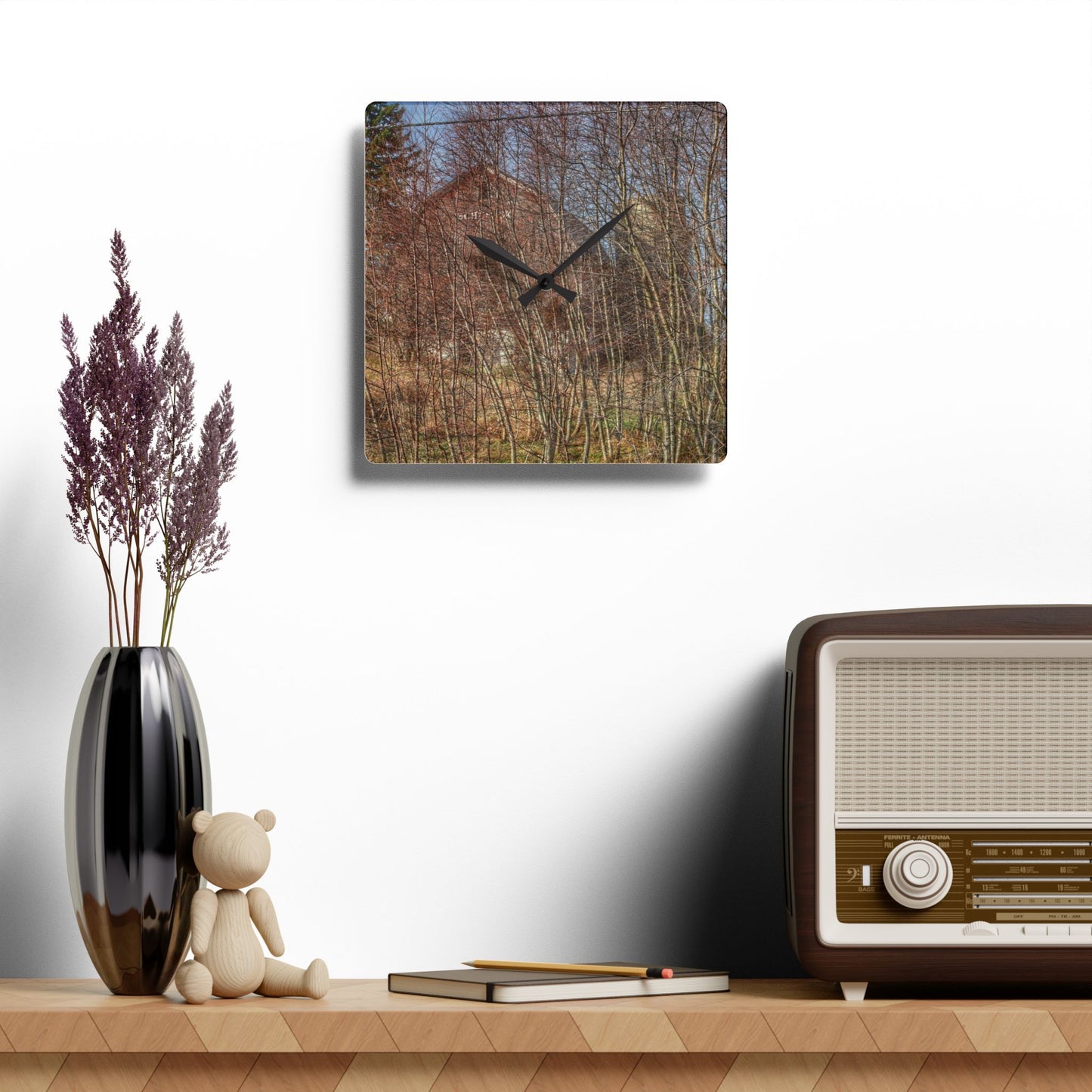 U R There Photography Otter Lake Hidden Red Rustic Farmhouse Acrylic Analog Wall Clock