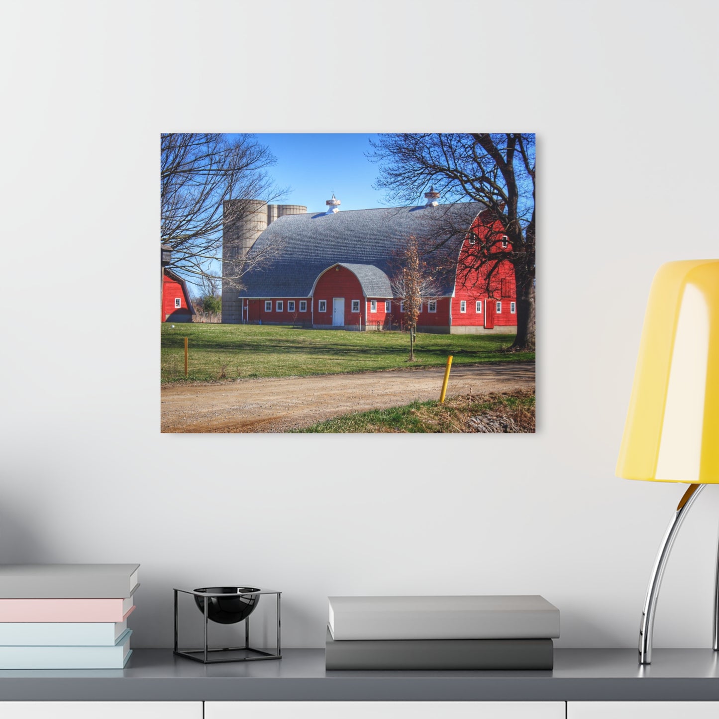 U R There Photography Hough Road Reds and Silo II Rustic Farmhouse Acrylic Wall Print