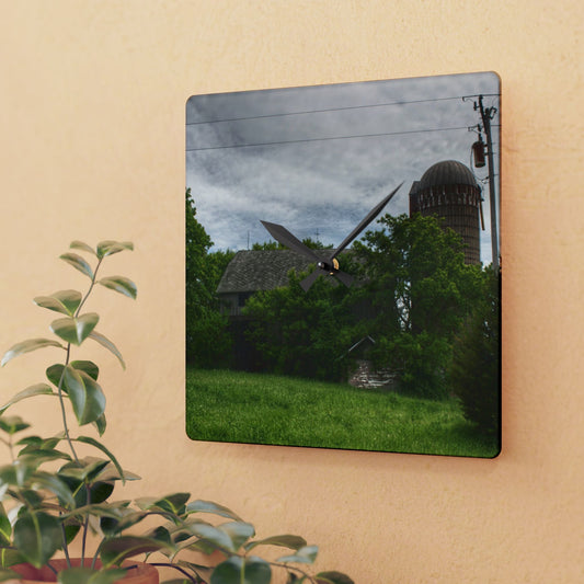 U R There Photography Higgins Road Greys Beyond the Greens Rustic Farmhouse Acrylic Analog Wall Clock