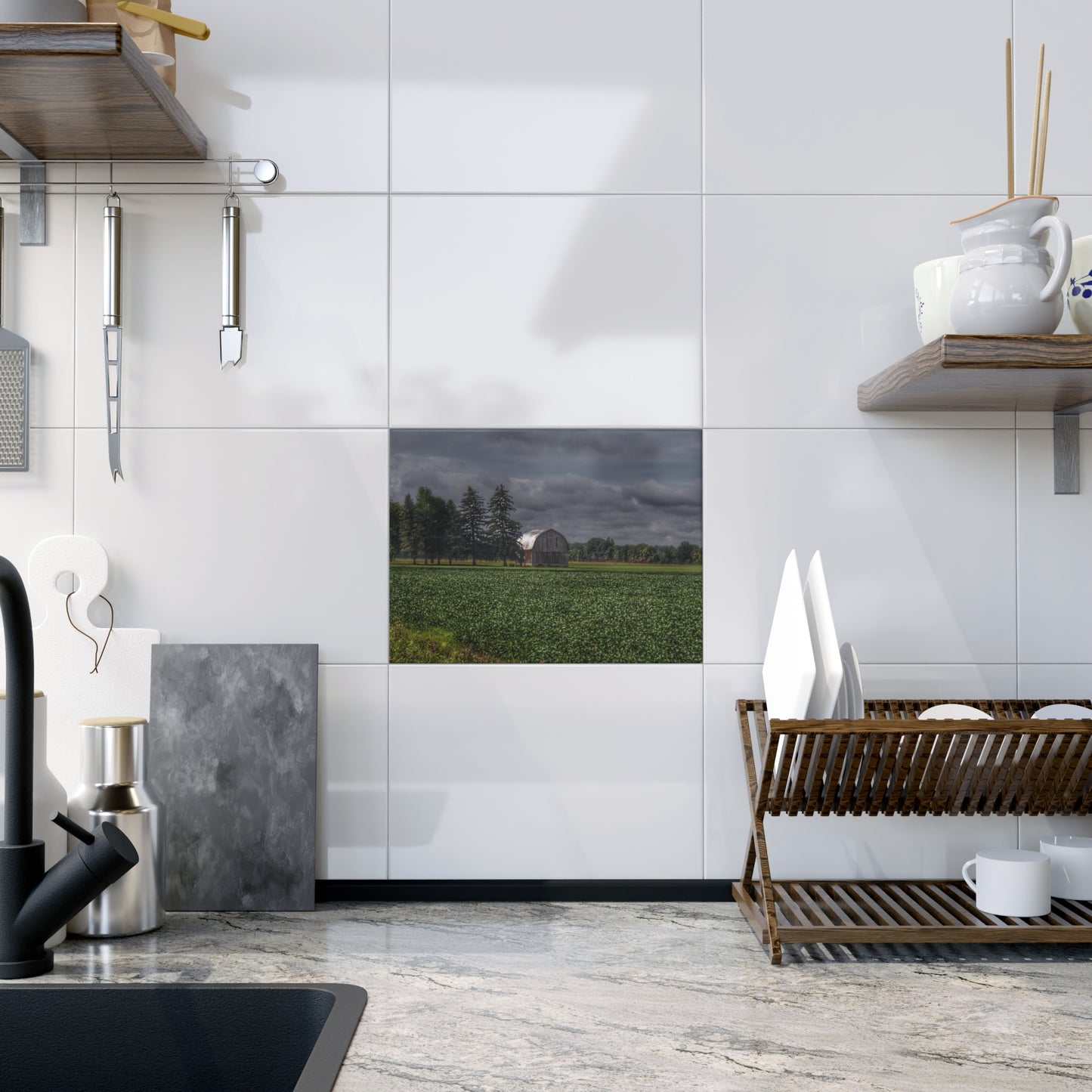 U R There Photography Belsay Grey Among the Pines Rustic Farmhouse Decorative Ceramic Tile