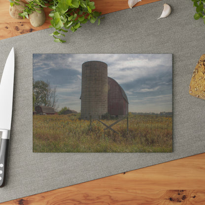 U R There Photography Mushroom Road Red II Rustic Farmhouse Tempered-Glass Cutting Board 8"x 11"