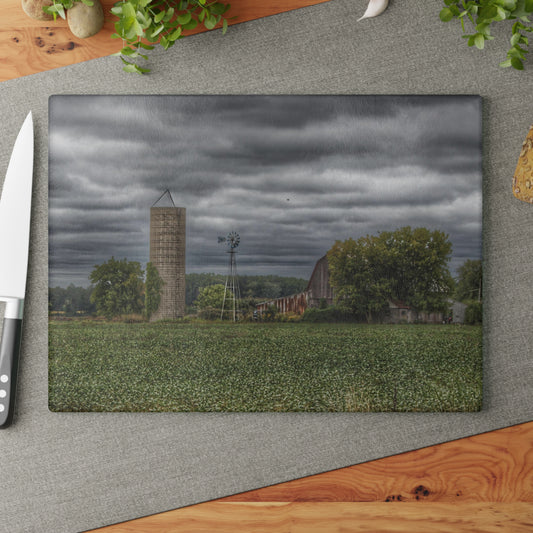 U R There Photography Rider Road Grey Rustic Farmhouse Tempered-Glass Cutting Board