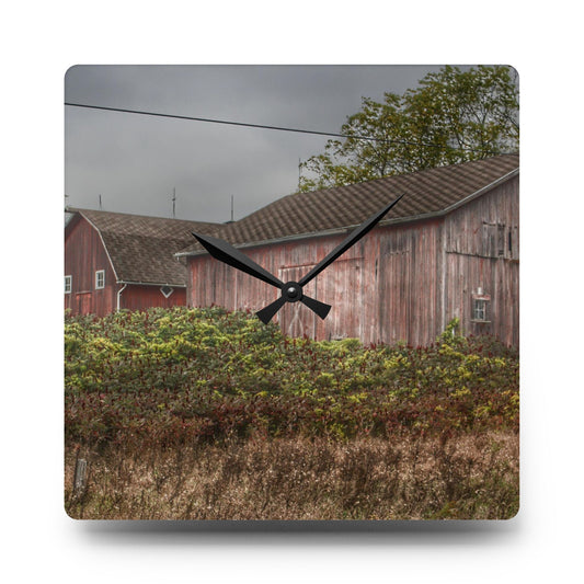 U R There Photography Washburn Reds Rustic Farmhouse Acrylic Analog Wall Clock 10.75'' × 10.75'' (Square)