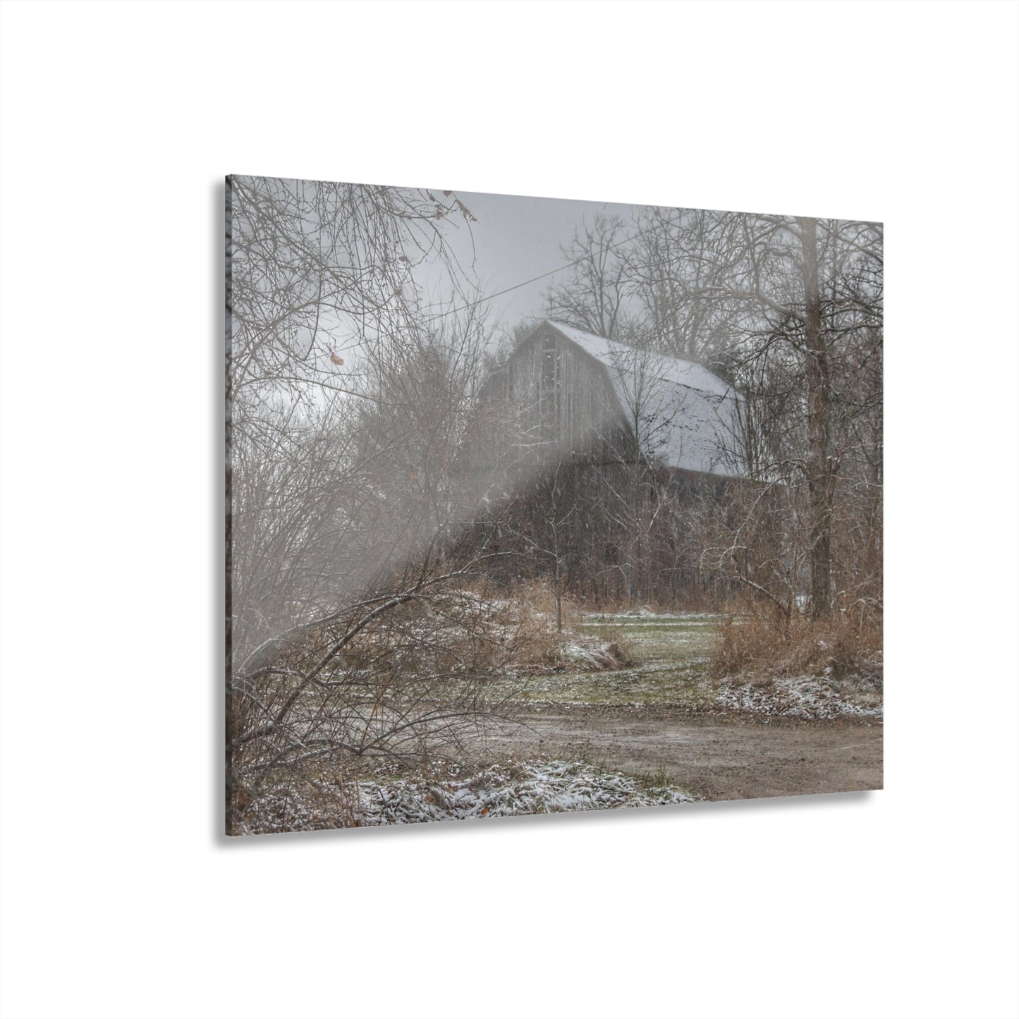 U R There Photography Bishop Road Winter Grey Rustic Farmhouse Acrylic Wall Print 14 "x 11"