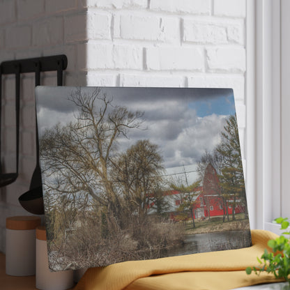 U R There Photography Hadley Road Hidden Red Rustic Farmhouse Tempered-Glass Cutting Board