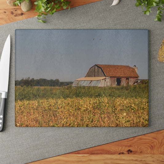 U R There Photography Slattery Road Saltbox Grey Rustic Farmhouse Tempered-Glass Cutting Board