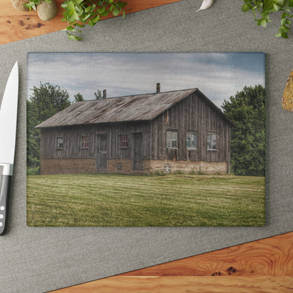 U R There Photography West Tuscola Road Grey Shack I Rustic Farmhouse Tempered-Glass Cutting Board