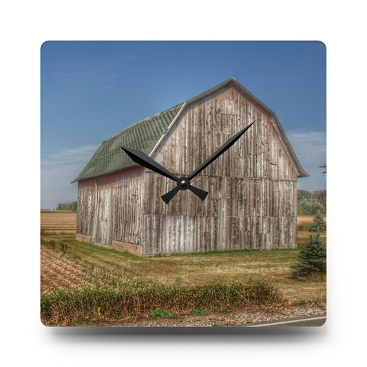 U R There Photography Vassar Road Grey Rustic Farmhouse Acrylic Analog Wall Clock 10.75'' × 10.75'' (Square)