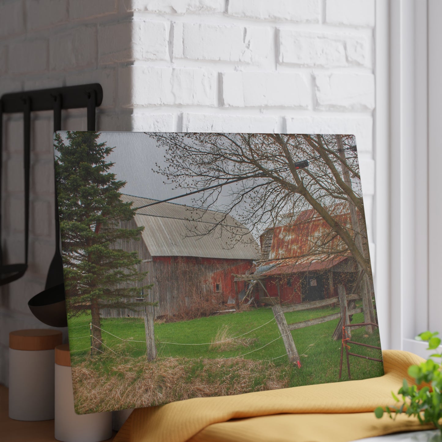 U R There Photography Dodge Road Forgotten Greys Rustic Farmhouse Tempered-Glass Cutting Board