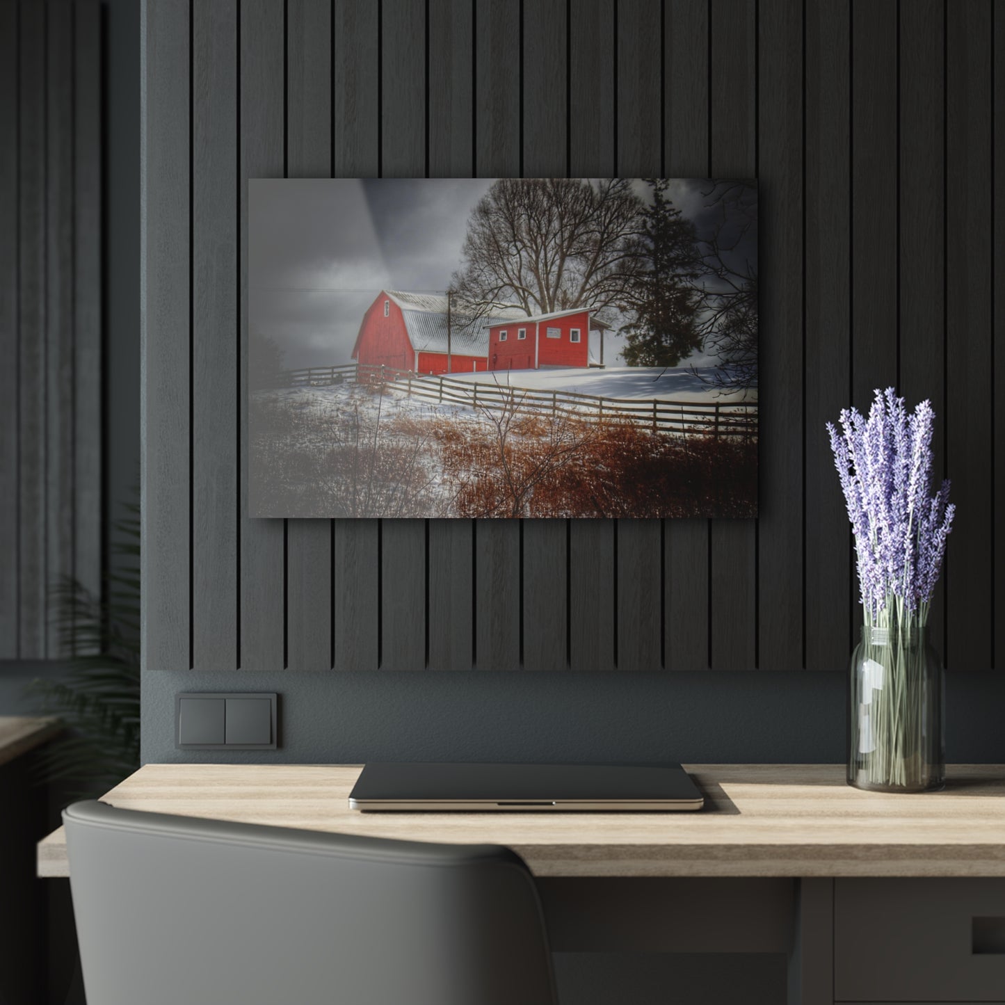 U R There Photography Catlin Red and Fence I Rustic Farmhouse Acrylic Wall Print