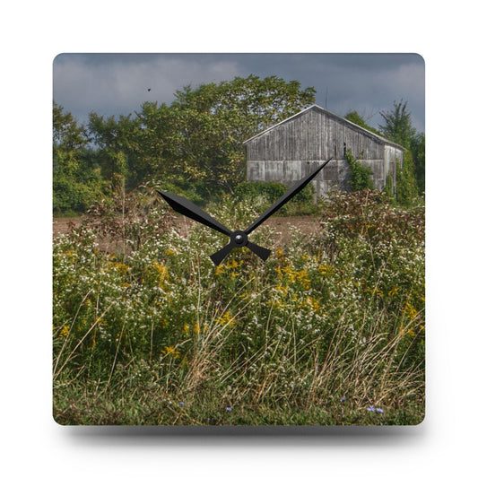 U R There Photography Almont Road Grey Rustic Farmhouse Acrylic Analog Wall Clock 10.75'' × 10.75'' (Square)