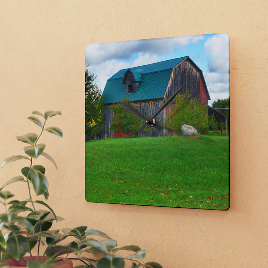 U R There Photography Frances Road Old Red II Rustic Farmhouse Acrylic Analog Wall Clock