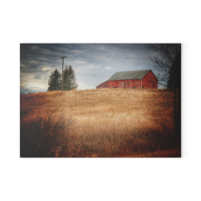 U R There Photography Grey Road Hillside Red II Rustic Farmhouse Tempered-Glass Cutting Board