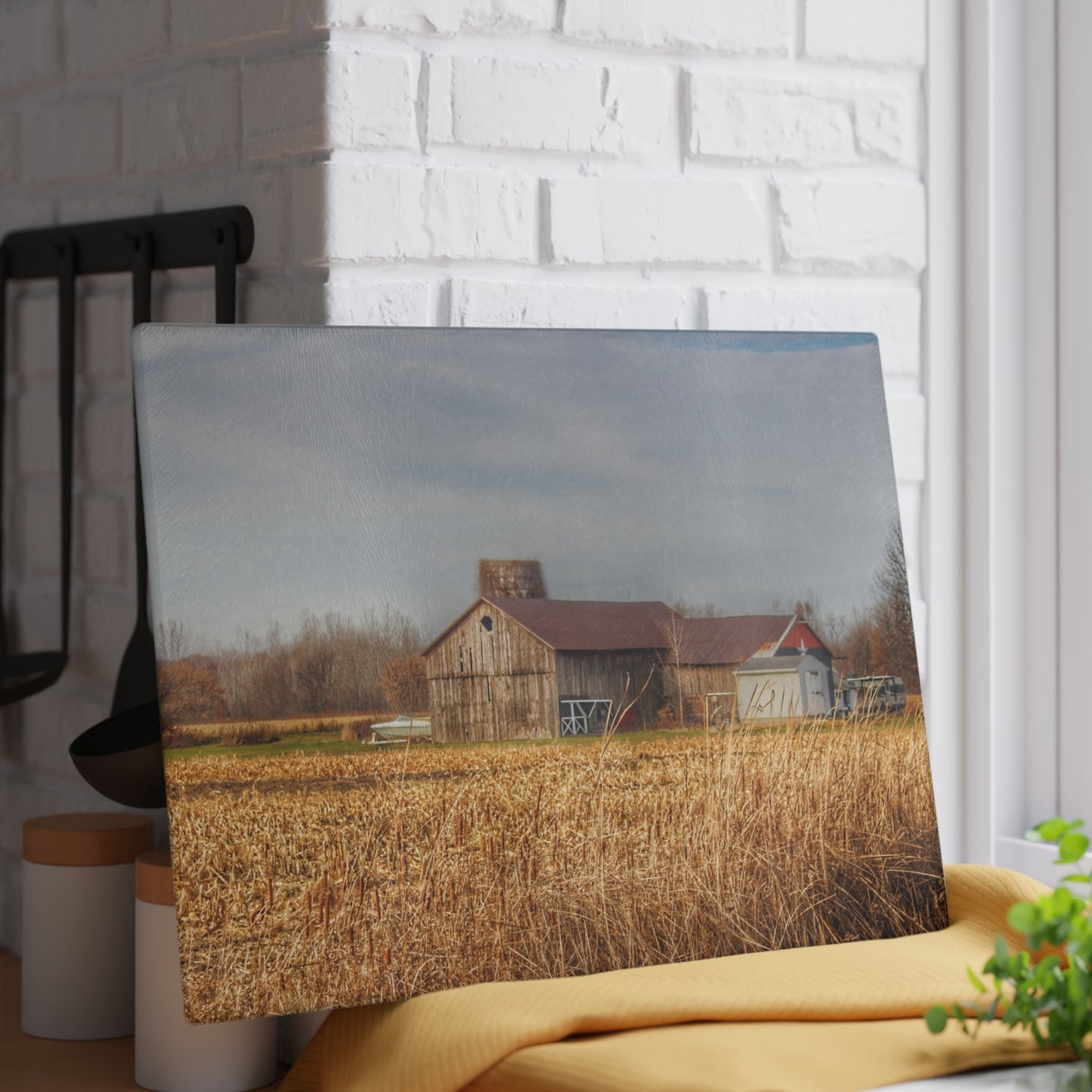 U R There Photography North Center Road Grey Rustic Farmhouse Tempered-Glass Cutting Board