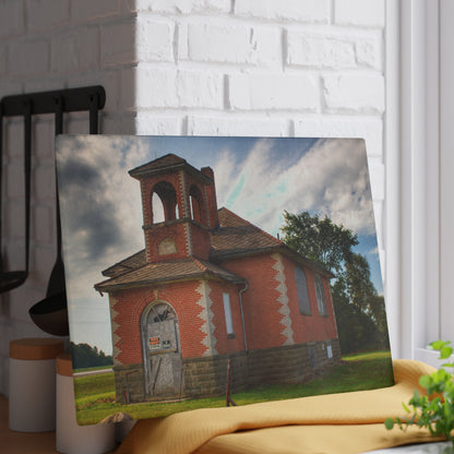 U R There Photography North Grove Road Schoolhouse I Rustic Farmhouse Tempered-Glass Cutting Board