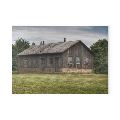 U R There Photography West Tuscola Road Grey Shack I Rustic Farmhouse Tempered-Glass Cutting Board