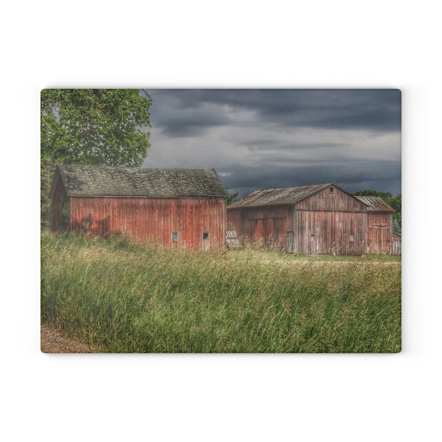 U R There Photography Hunters Creek Reds Rustic Farmhouse Tempered-Glass Cutting Board