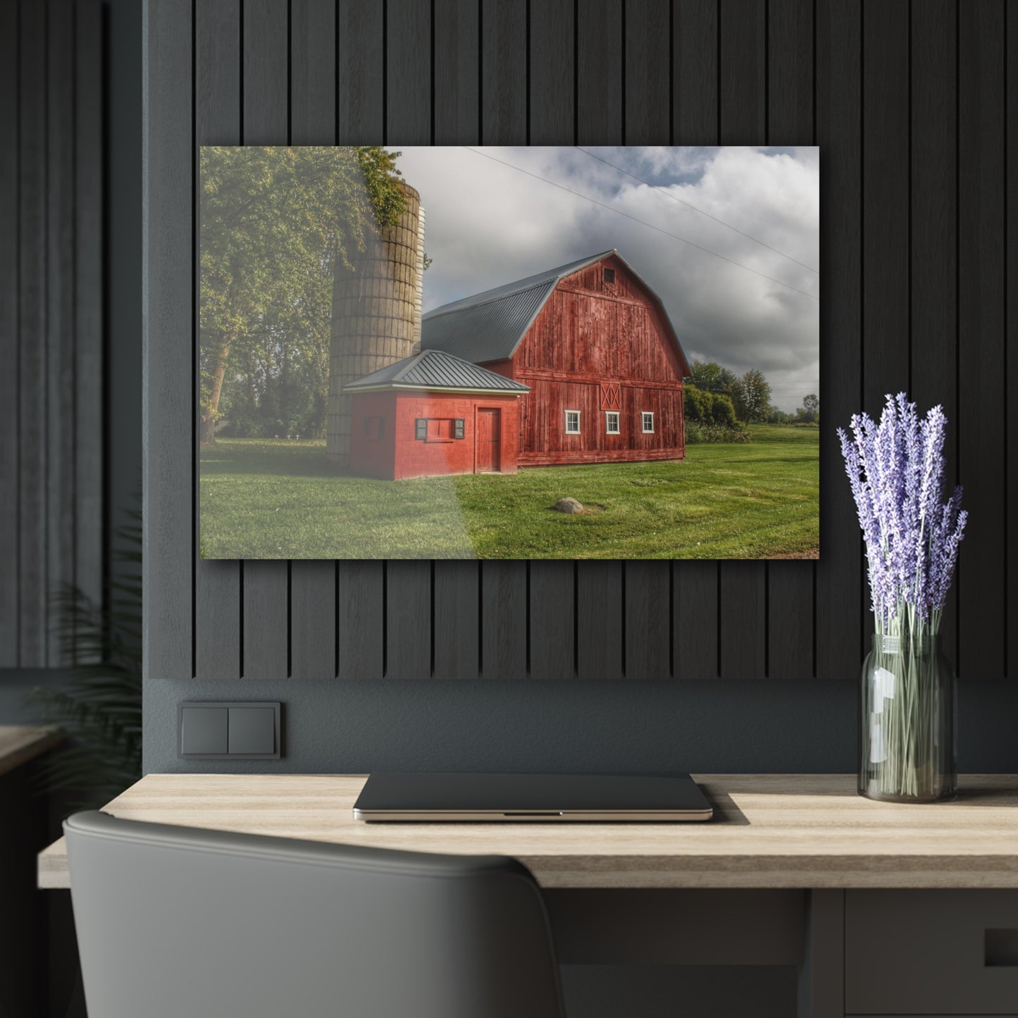 U R There Photography Hollow Corners Red and Silo Rustic Farmhouse Acrylic Wall Print
