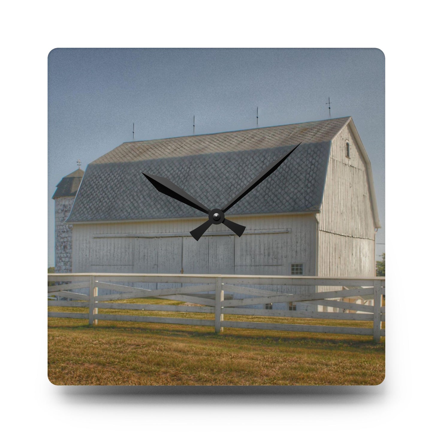 U R There Photography Belsay Road White Rustic Farmhouse Acrylic Analog Wall Clock