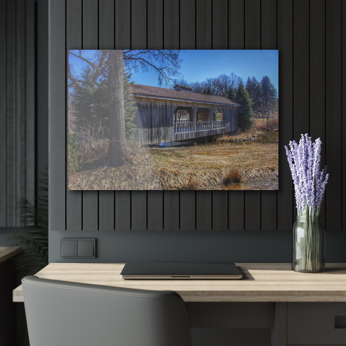 U R There Photography Covered Bridge of Campground Road I Rustic Farmhouse Acrylic Wall Print
