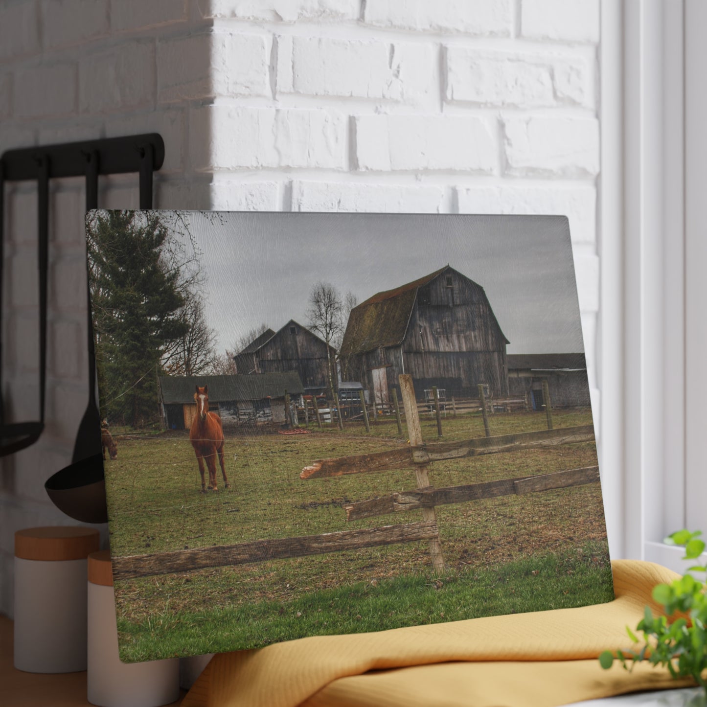 U R There Photography South Summers Road Old Grey and Caramel II Rustic Farmhouse Tempered-Glass Cutting Board