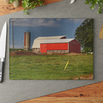 U R There Photography Clifford Farm and Silo Rustic Farmhouse Tempered-Glass Cutting Board