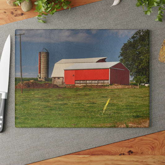 U R There Photography Clifford Farm and Silo Rustic Farmhouse Tempered-Glass Cutting Board