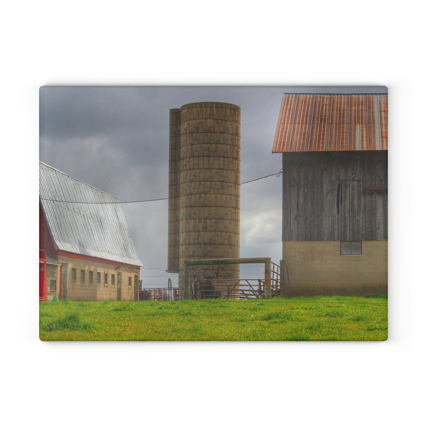 U R There Photography Clothier Road Grey and Silo Rustic Farmhouse Tempered-Glass Cutting Board
