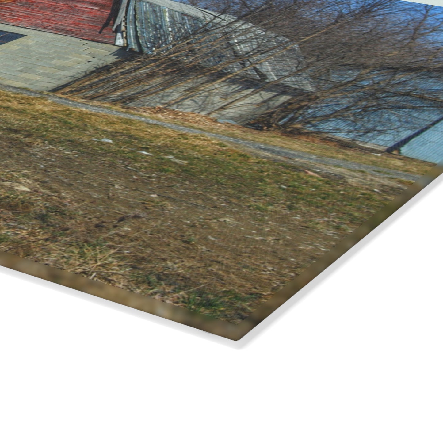 U R There Photography Indian Trail Block Barn at the Bend Rustic Farmhouse Tempered-Glass Cutting Board