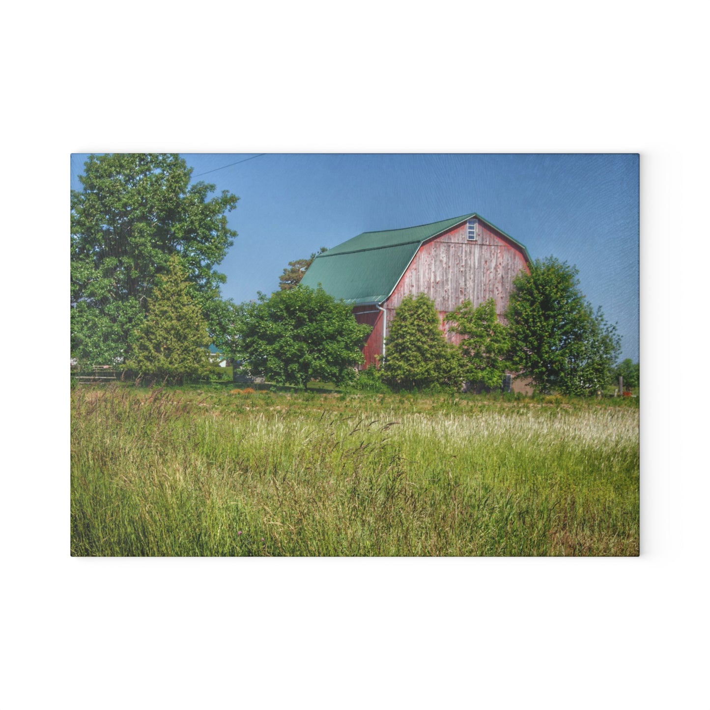 U R There Photography Elmwood Road Red IV Rustic Farmhouse Tempered-Glass Cutting Board