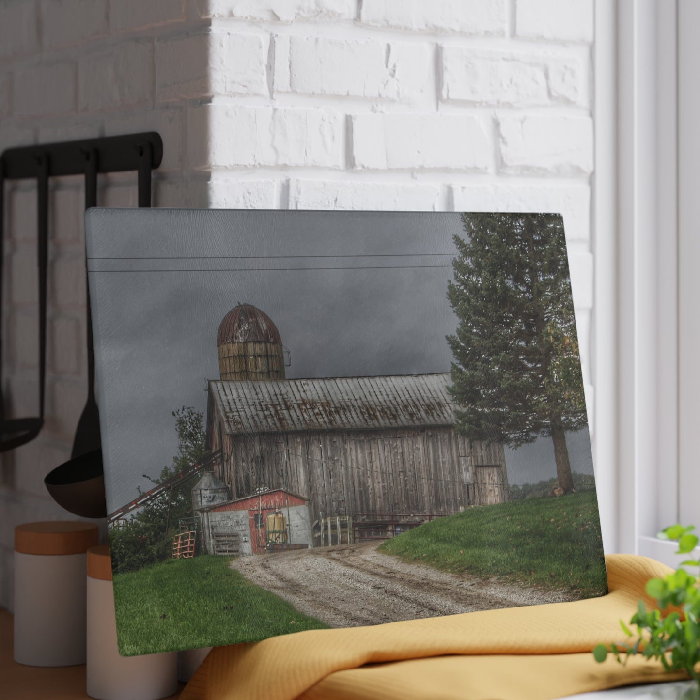 U R There Photography North Lake Road Grey Rustic Farmhouse Tempered-Glass Cutting Board