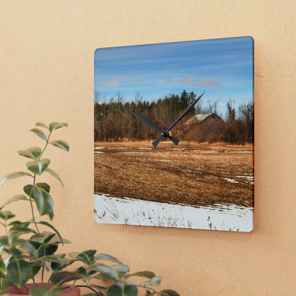 U R There Photography North Hunt Road Farm II Rustic Farmhouse Acrylic Analog Wall Clock