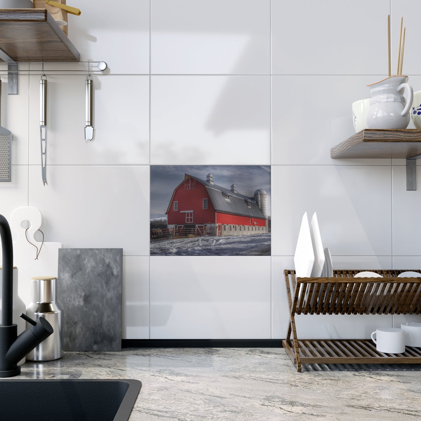 U R There Photography Casey Road Red Rustic Farmhouse Decorative Ceramic Tile