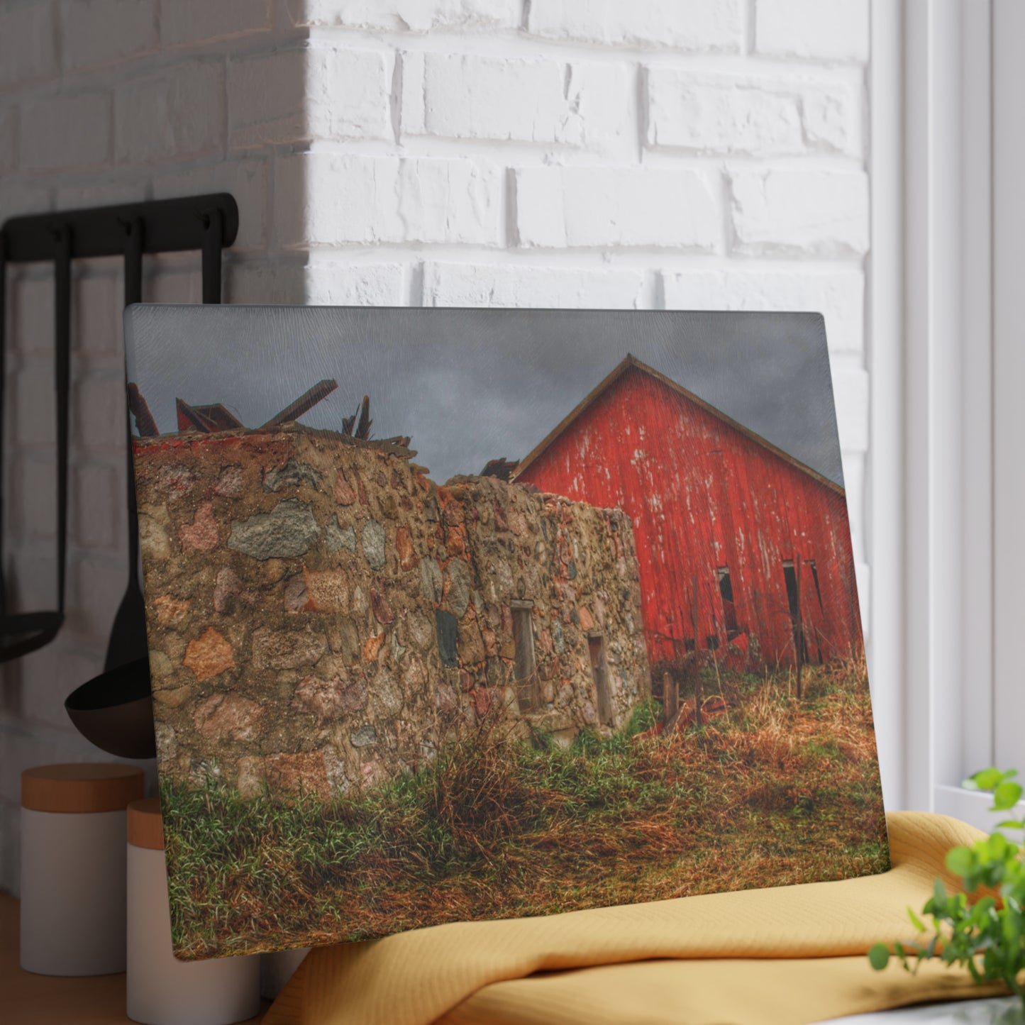 U R There Photography Stanley Road Ruins Rustic Farmhouse Tempered-Glass Cutting Board