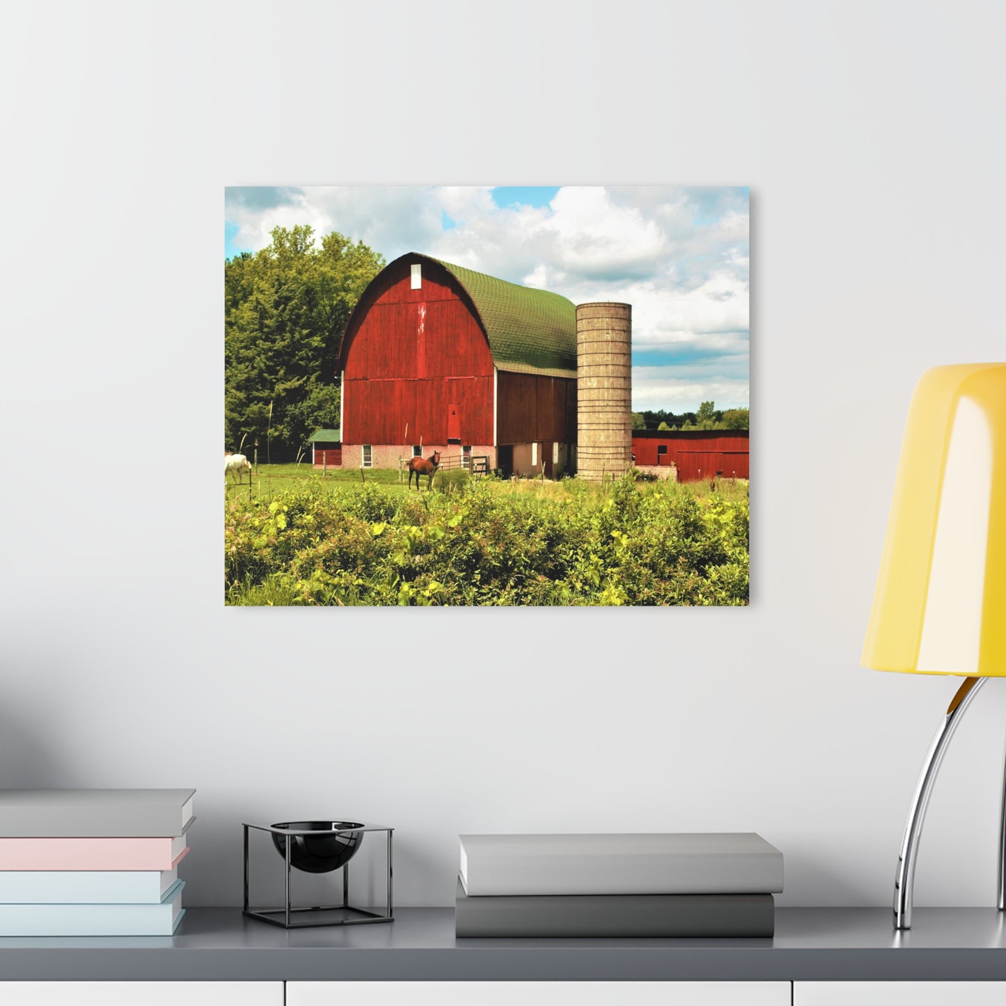 U R There Photography Elmwood Road Red and Horses Rustic Farmhouse Acrylic Wall Print