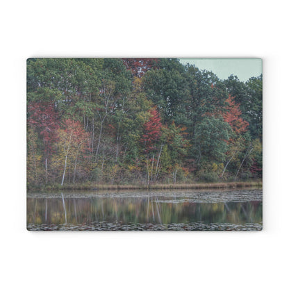 U R There Photography Fall on Murphy Lake IV Rustic Farmhouse Tempered-Glass Cutting Board