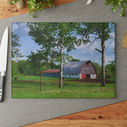 U R There Photography Shepard Road Hillman Red Rustic Farmhouse Tempered-Glass Cutting Board