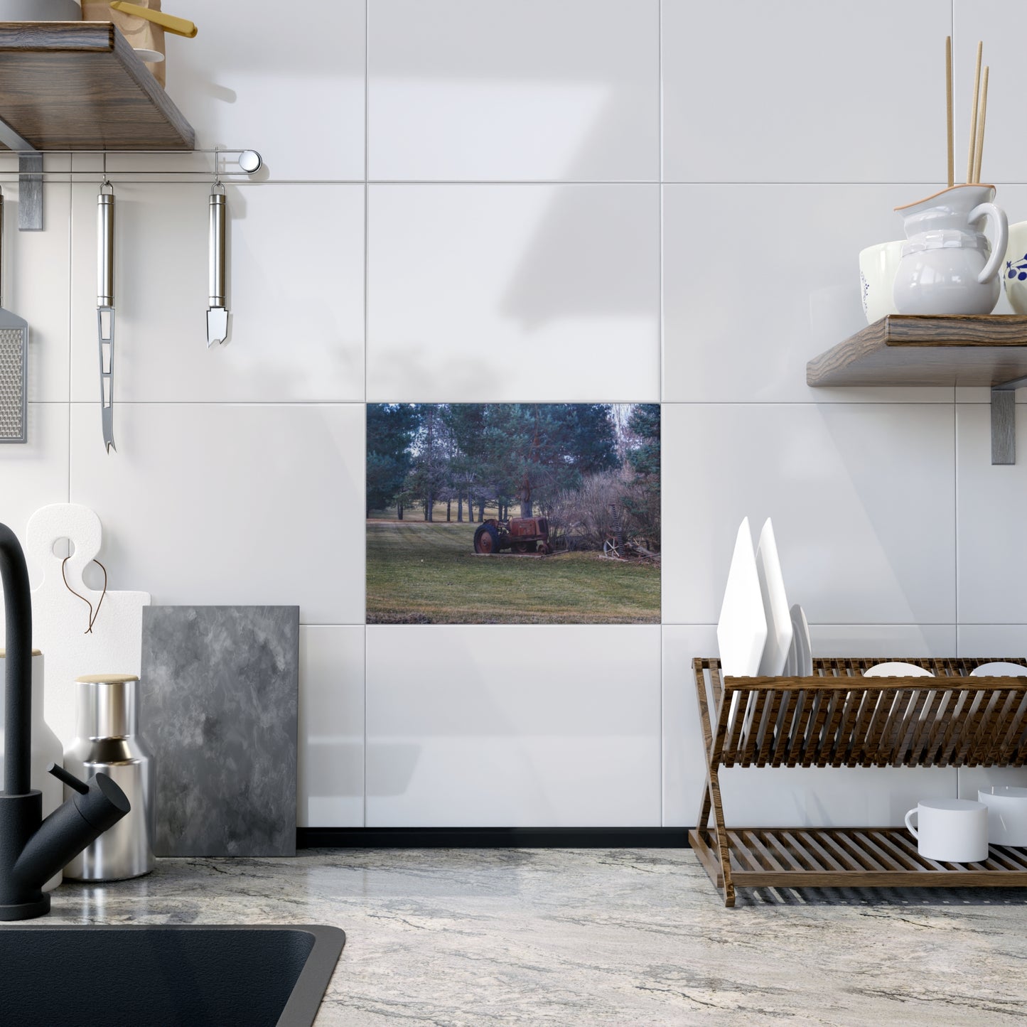 U R There Photography Casey Road Yard Art II Rustic Farmhouse Decorative Ceramic Tile