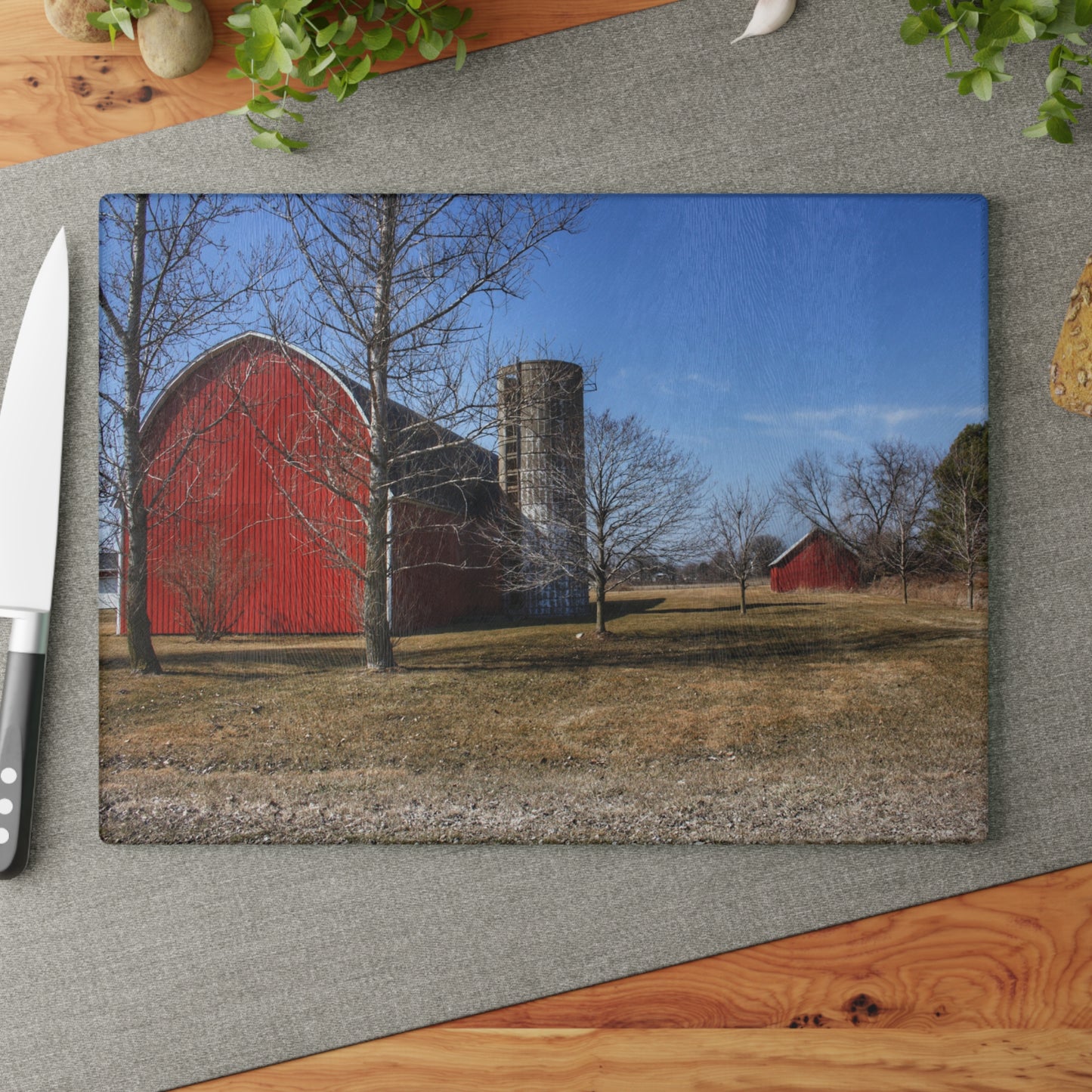 U R There Photography Romeo Plank Road Reds I Rustic Farmhouse Tempered-Glass Cutting Board