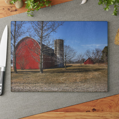 U R There Photography Romeo Plank Road Reds I Rustic Farmhouse Tempered-Glass Cutting Board