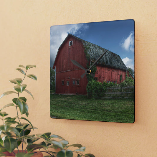 U R There Photography Hegal Road Old Red I Rustic Farmhouse Acrylic Analog Wall Clock